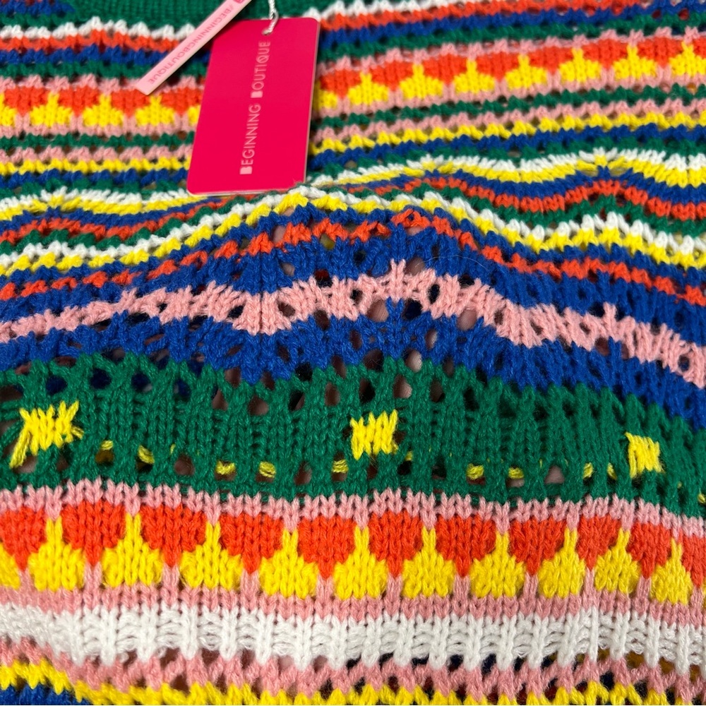 NWT Beginning Boutique Granny Afghan Multicolor Knit Sweater S / M - Picture 6 of 8